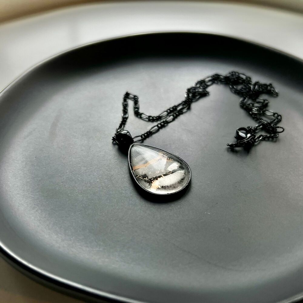 Handmade Watercolored Painted Paper Teardrop Pendant Necklace, Black Necklace - Picture 5 of 8
